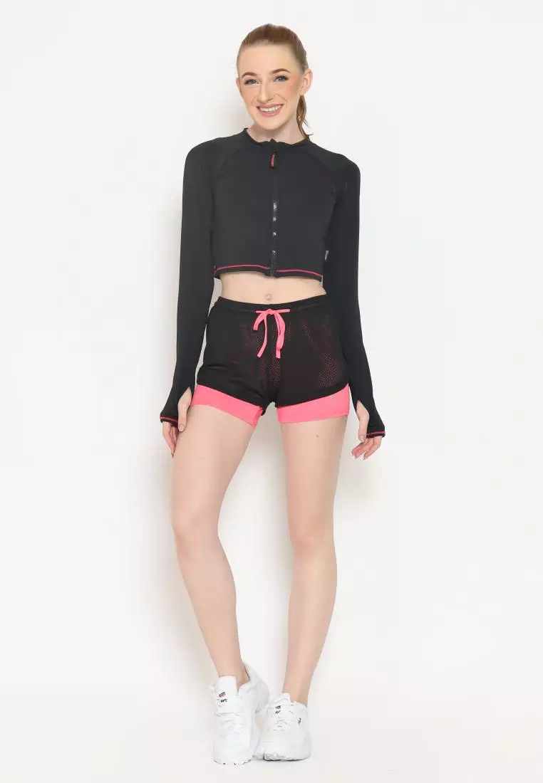 Fitwear - Jaket Crop Zip Front Olahraga Sepeda / Berenang ZENDAYA SLIMFIT LS - PINK