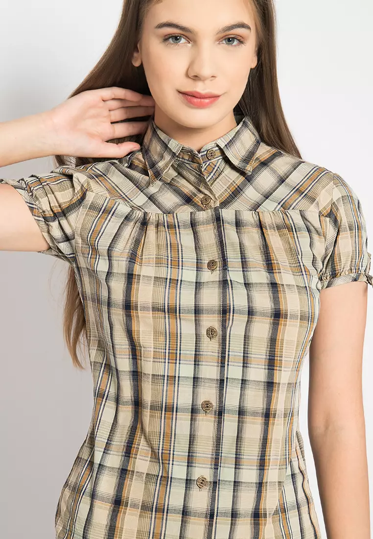 LGS - Kemeja Wanita Lengan Pendek - Kotak-Kotak - Warna Kombinasi - LLSH.380.SL806.010.7C