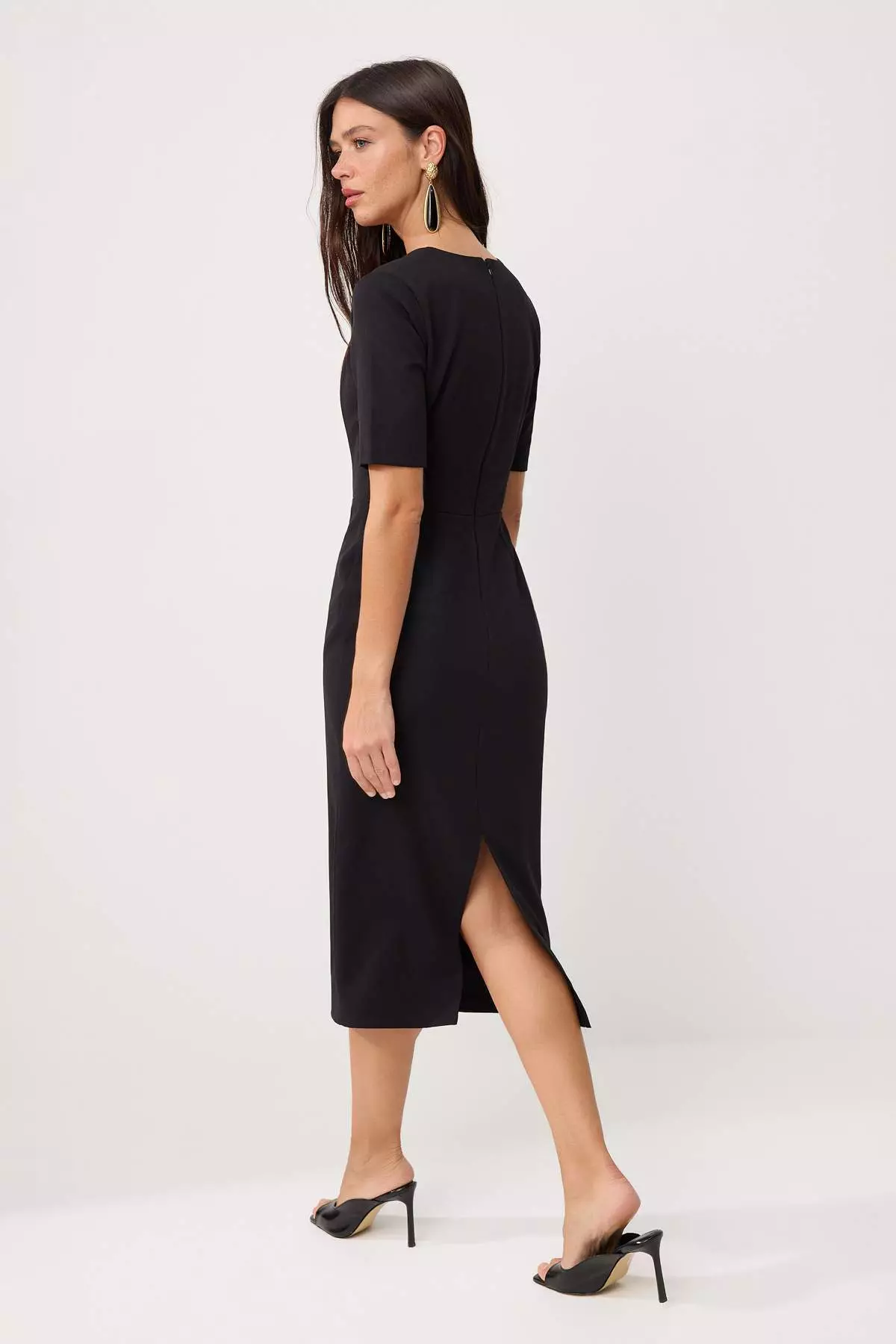 Black Bodycon Sleeveless Midi Stretchy Woven Dress Twoss26El336