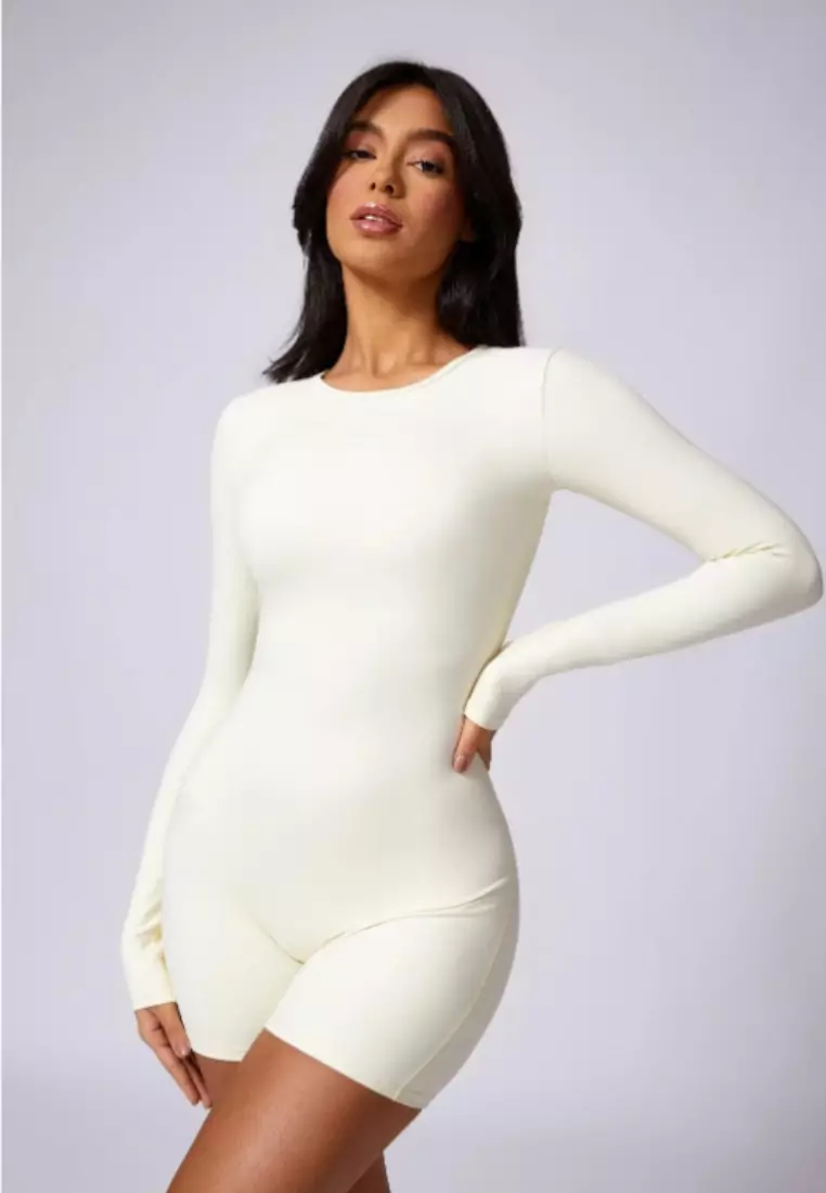 Bareback Romper – Open Back Long Sleeve Seamless Comfort Women Sculpting Fit Ultra-Stretch