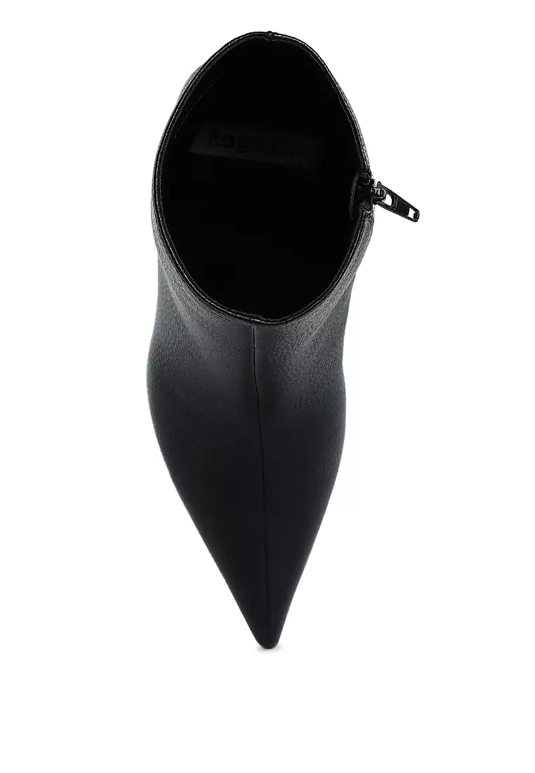 Pleather Pointed Toe Ankle Boots in Black