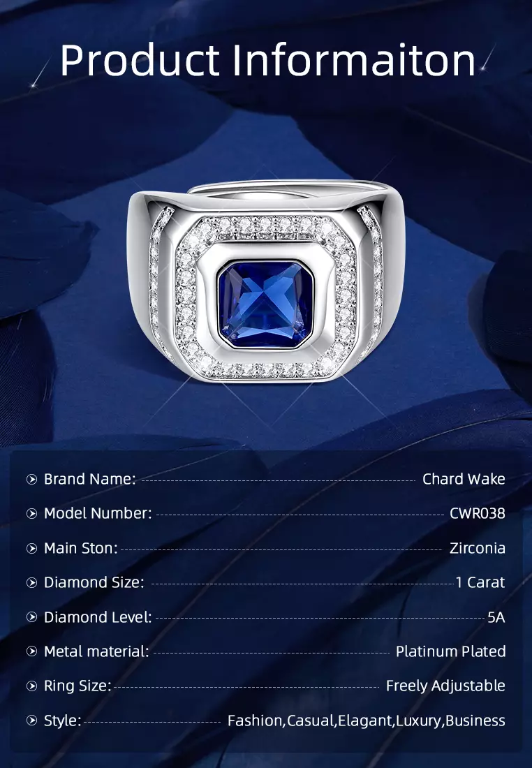 Cincin Pria Original Dilapisi Platinum Perhiasan Pria Tunangan Pernikahan Fashion Cincin Cowok blue