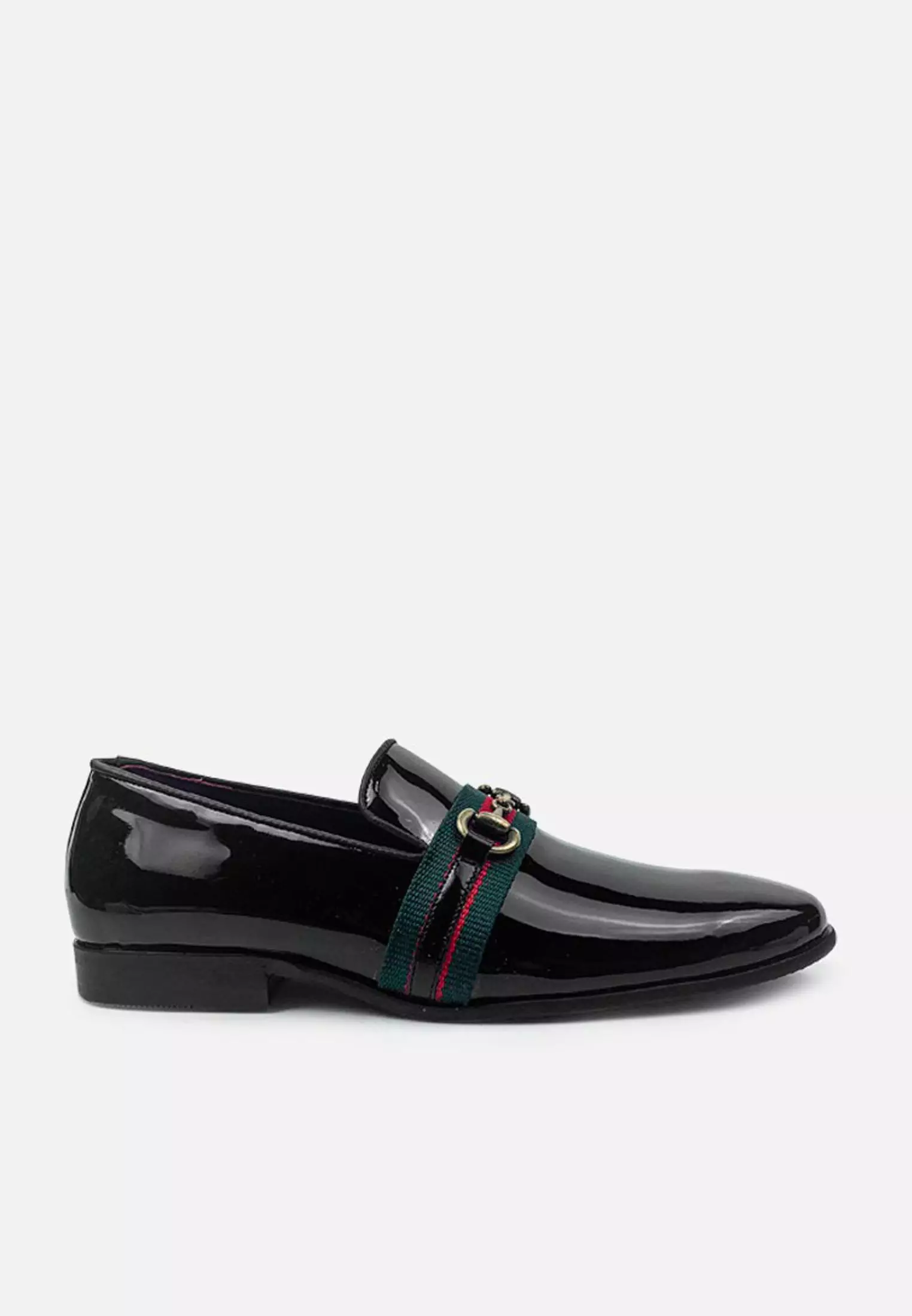 Theo Sepatu Pria Slip On Loafer Casual with Metal Buckle - Black Patent