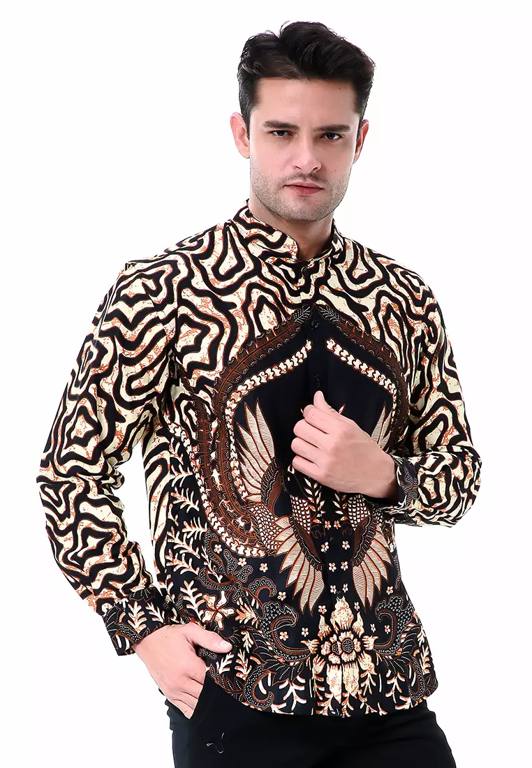 Blade Kemeja Formal Pria Batik Floral F Slim Fit Lengan Panjang Material Cotton ORIGINAL - Cream
