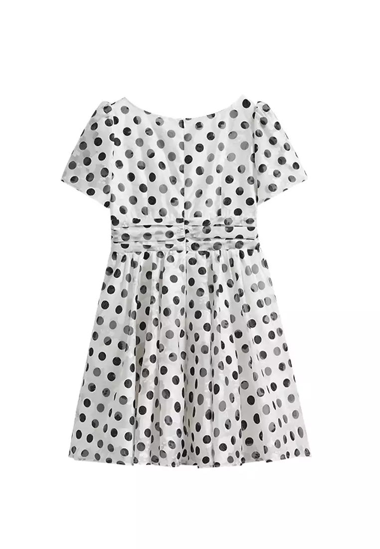 retro polka dot dress malaysia Buy OBSTYLE Vintage Polka Dot Low-Waist Flared Long Sleeve Maxi Dress   Mori Style [DA10210] Online