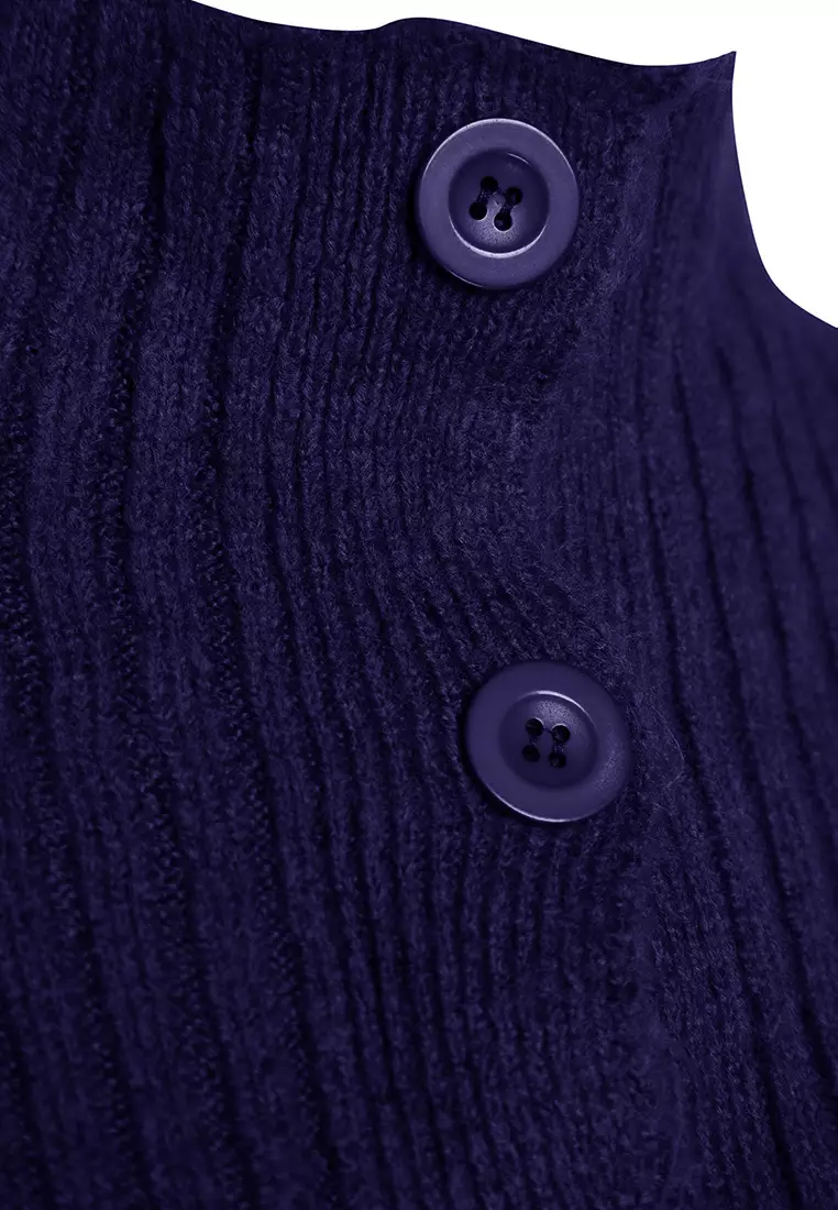 Navy Blue Crop Soft Textured Stand Collar Knitwear Cardigan