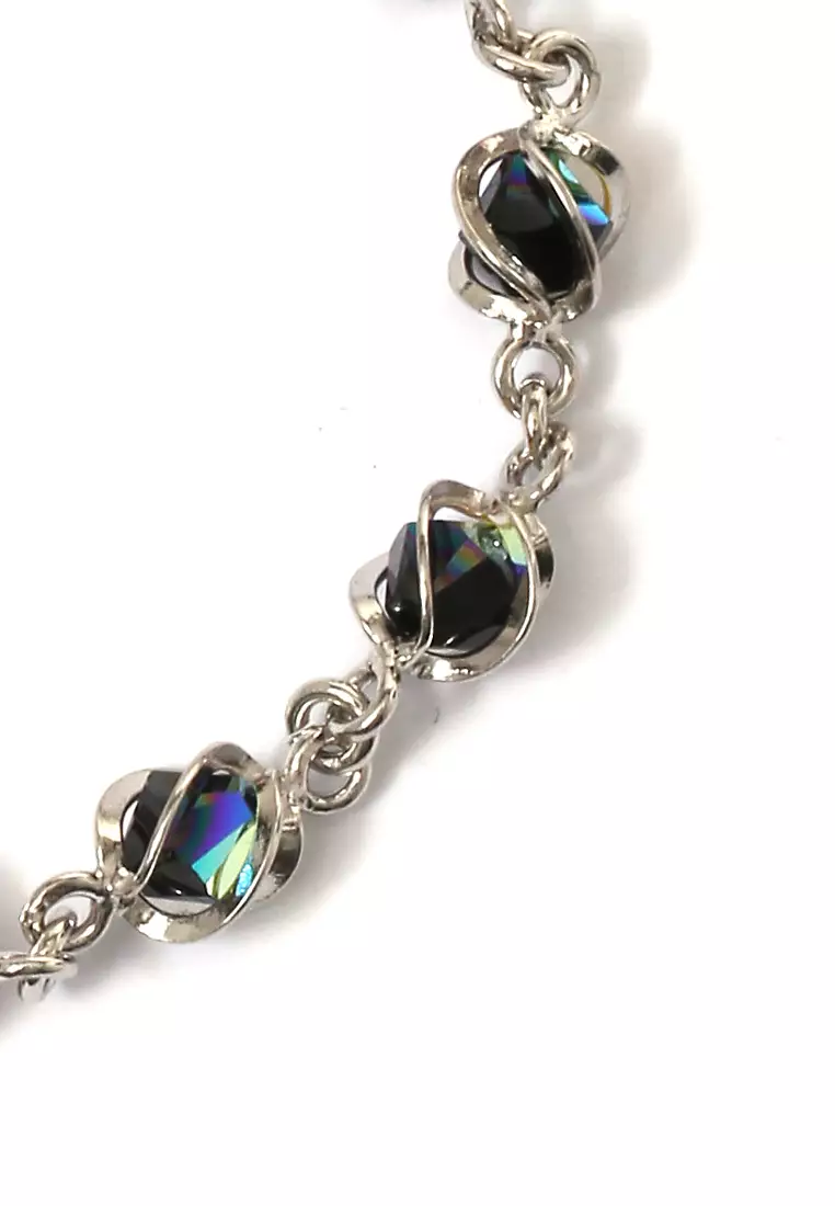 Bracelet Batu Kristal Perhiasan Aksesoris Wanita Perak - Hitam