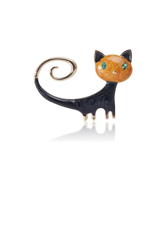 Glamorousky green Simple and Cute Plated Gold Enamel Yellow Cat Brooch with Cubic Zirconia 6092CAC8E2B73FGS_1