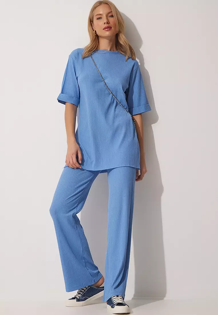 Ribbed Knitted Top and Bottom Set