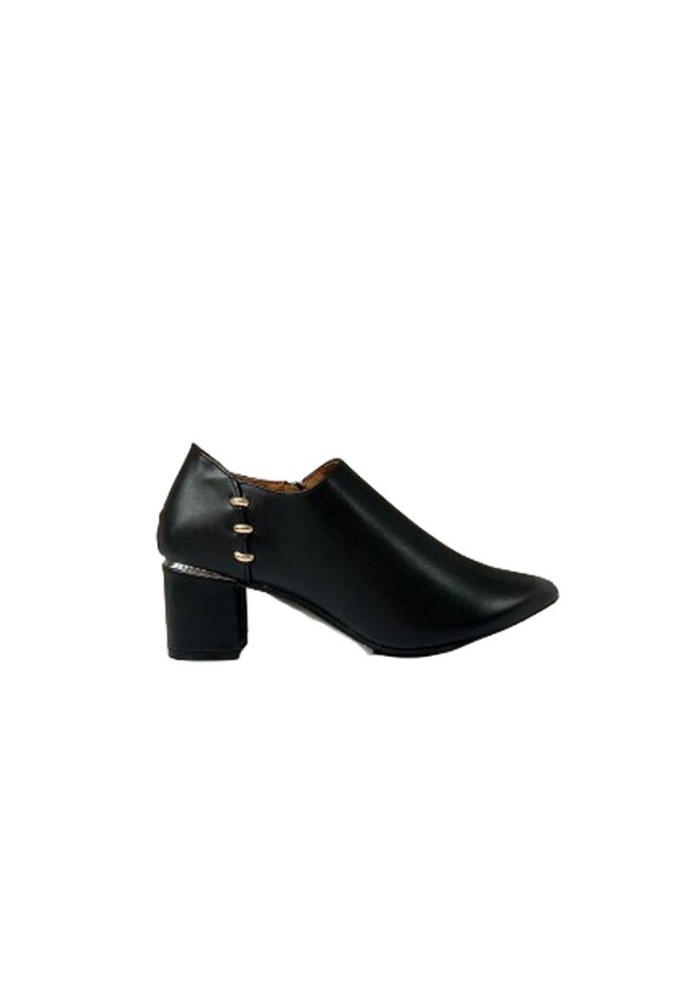 WOMEN ANKLE PU LEATHER BOOT POINTED TOE CHUNKY HEELS