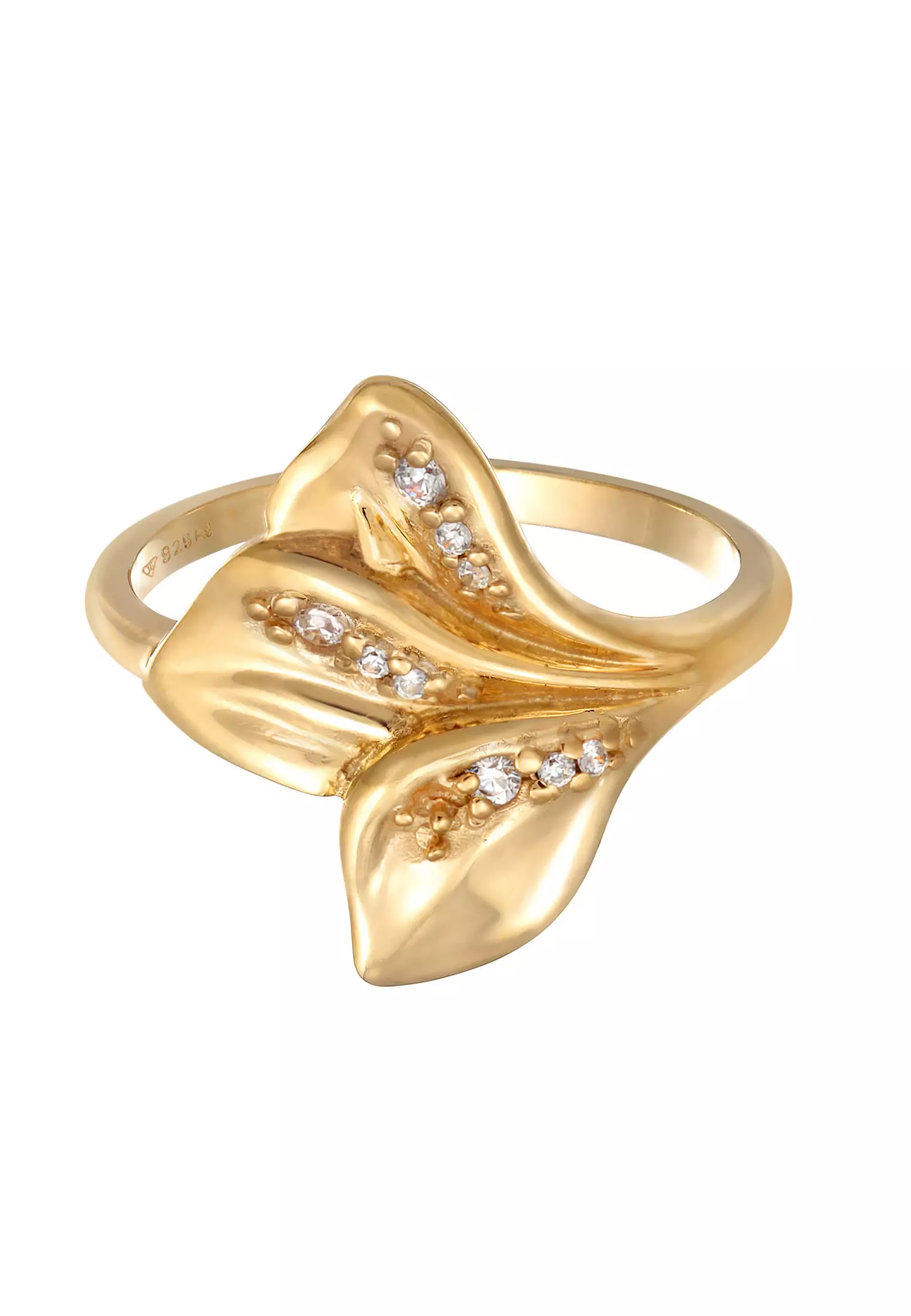 Ring Statement Leaves Organic Design Zirconia Gold Plated