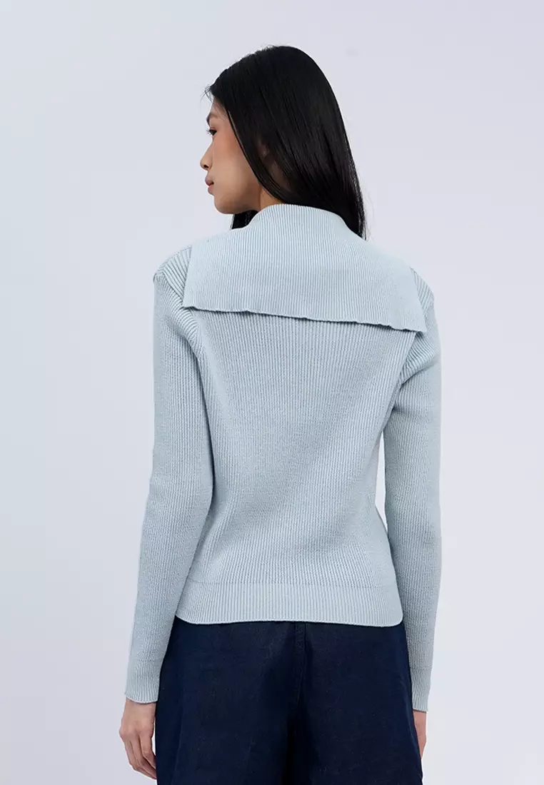 Wide Collar Long Sleeve Cardigan