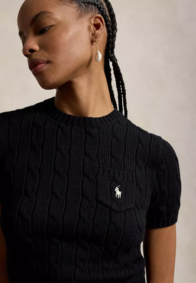Cable-Knit Cotton Short-Sleeve Sweater