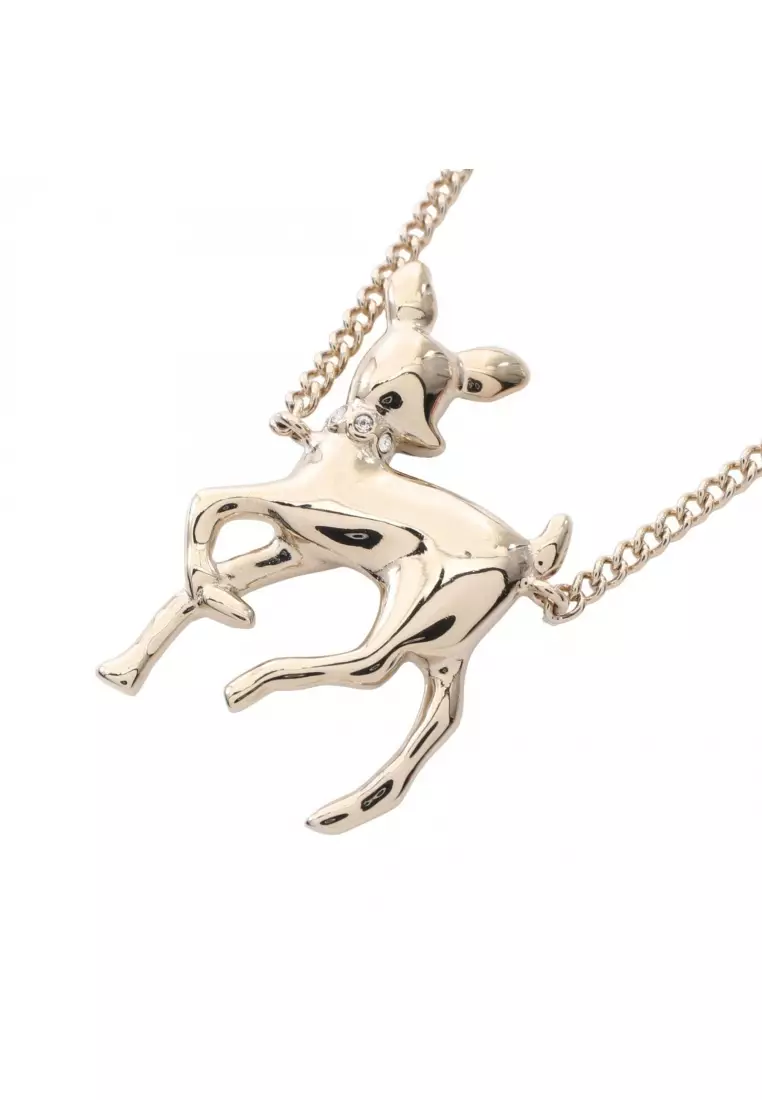 Pre-Loved Chanel Year's Gift 2025 coco mark Bambi necklace GP Fake pearl Rhinestone gold white green G26C