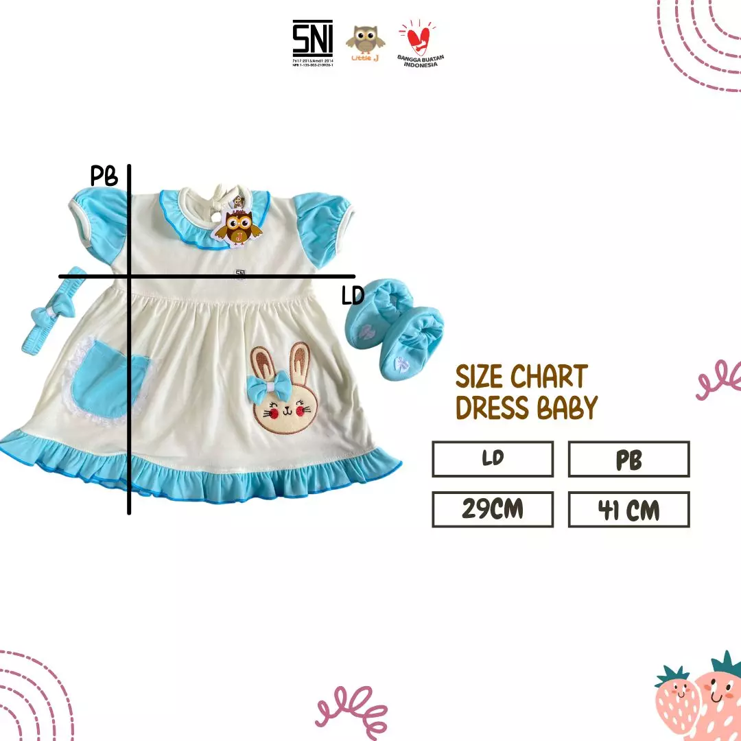 Little J - (837B) Dress Bayi Perempuan Lucu Motif Kelinci + Headband & Sepatu | Dress Anak Cewek 1–2 Tahun (12–24M)