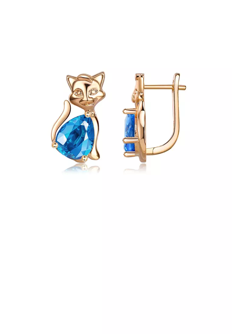 Buy Glamorousky Simple and Cute Plated Champagne Gold Cat Stud