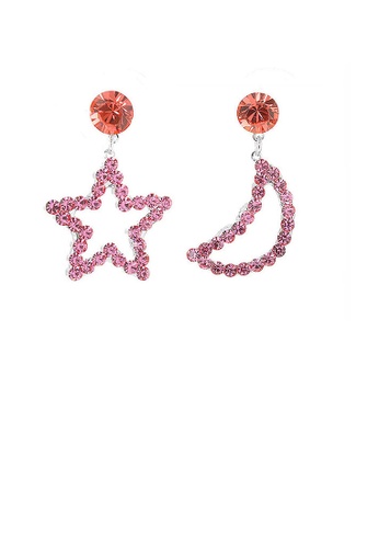 Glamorousky Star & Moon Earrings with Silver Austrian Element Crystals and CZ bead 