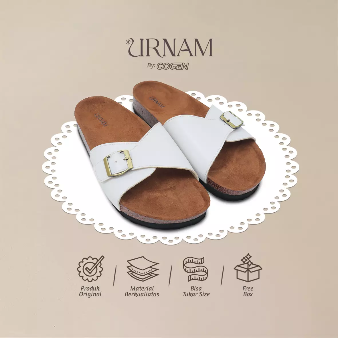 Urnam Sandal Slop Wanita Flat  Kasual Nyaman - White