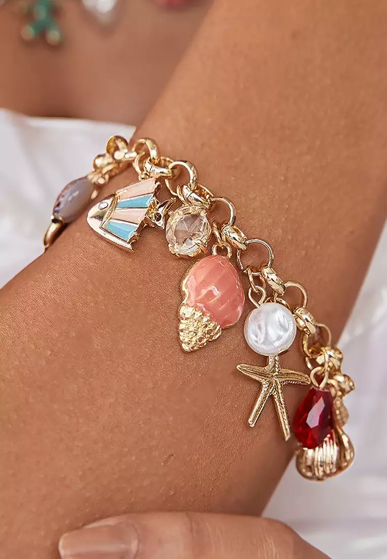 Beaded Summer Sea Charm Gold Bracelet