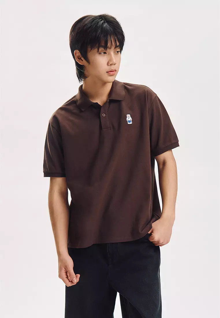 Relaxed Fit Polo with Crew Bear Patch Embroidery