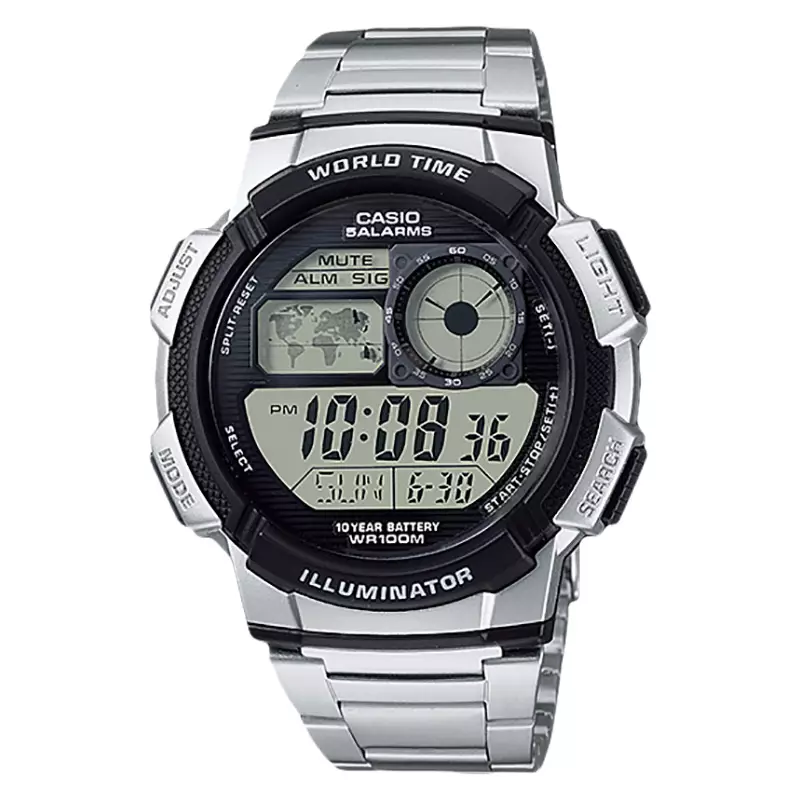 Jam Tangan Pria Casio General AE-1000WD-1AVDF 10 Digital Dial Stainless Steel Band