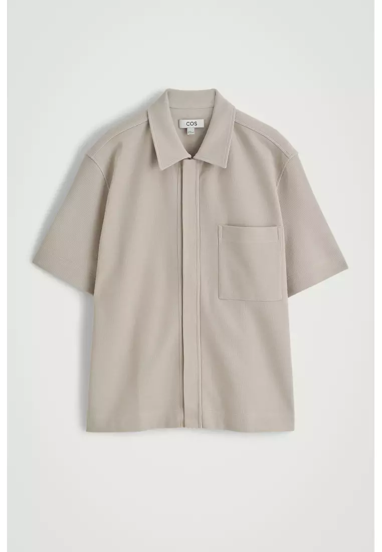 TEXTURED COTTON-JERSEY ZIPPED SHIRT