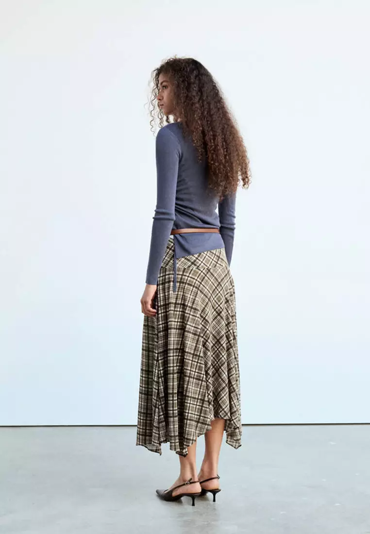 Checked Asymmetric Skirt