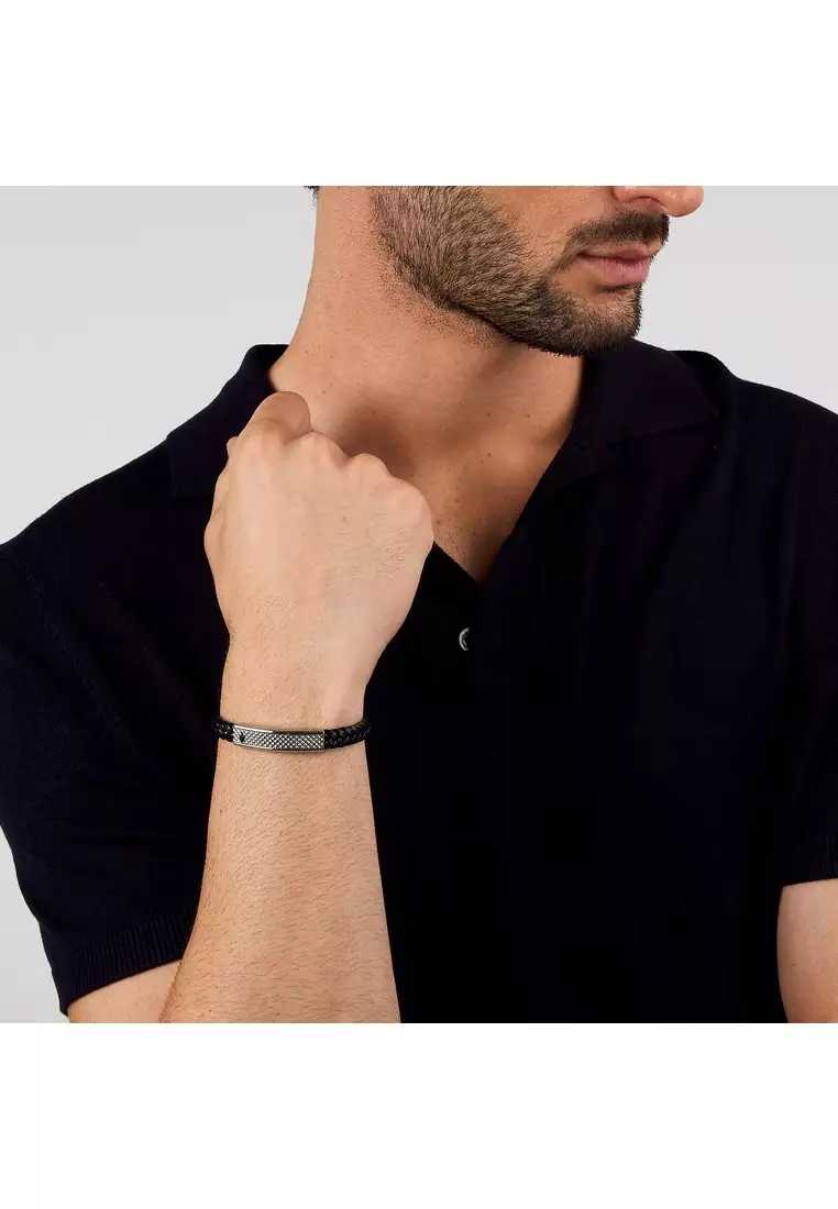 Maserati Leather Bracelet ,Men's Jewels ,Stainless Steel,19+3.5cm，BLACK Leather，JM525AVE36（Adjustable）