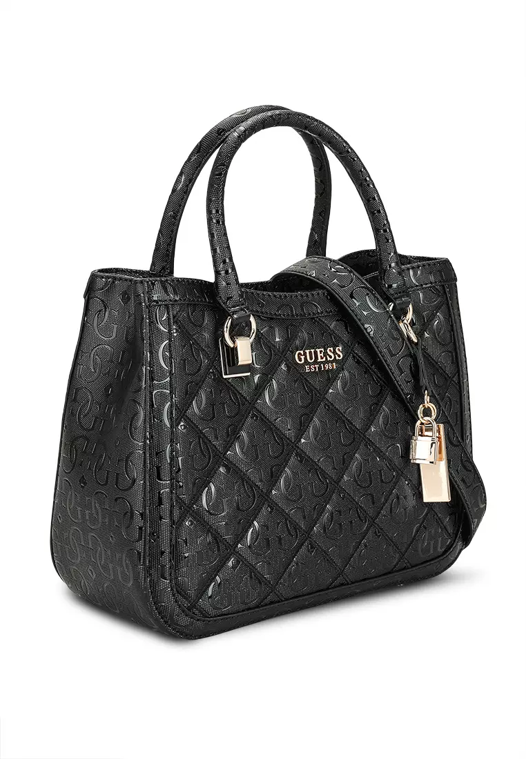 Guess Women`s Black Patent Quilted Large Tote Bag Handbag Wallet