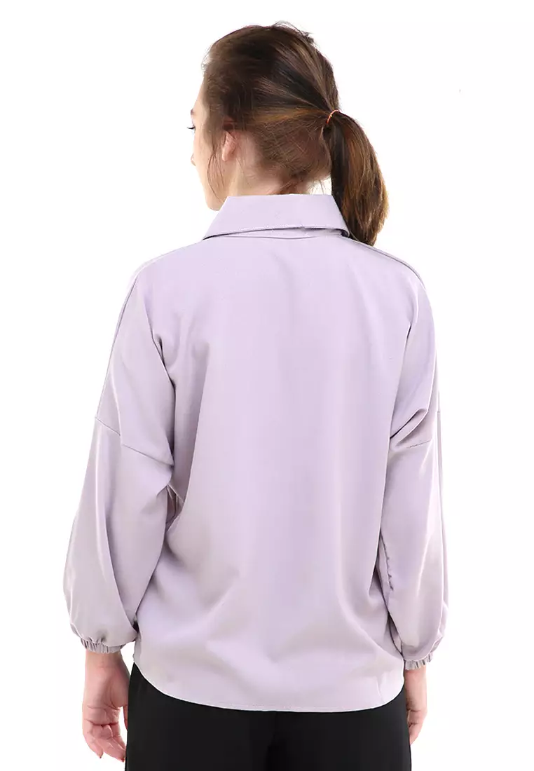Narya Blouse Lengan Panjang Rubber Sleeves Atasan Wanita Regular Fit - Grey
