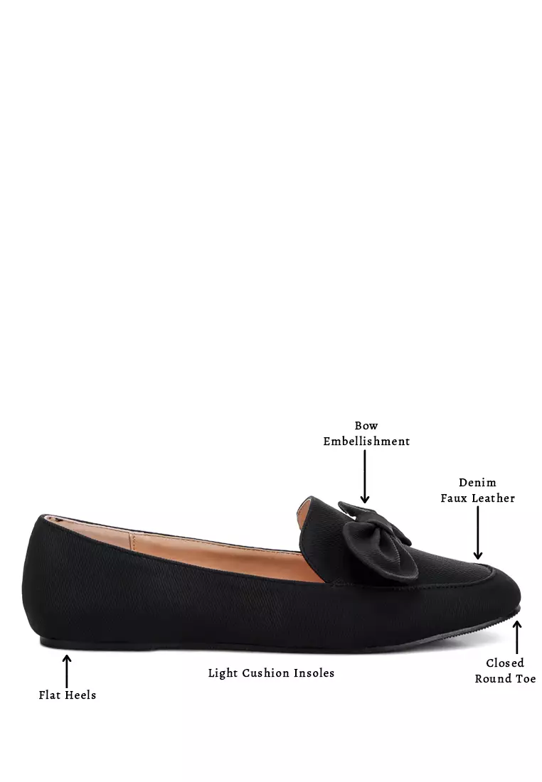 Sepatu Loafer Berhias Busur Hitam