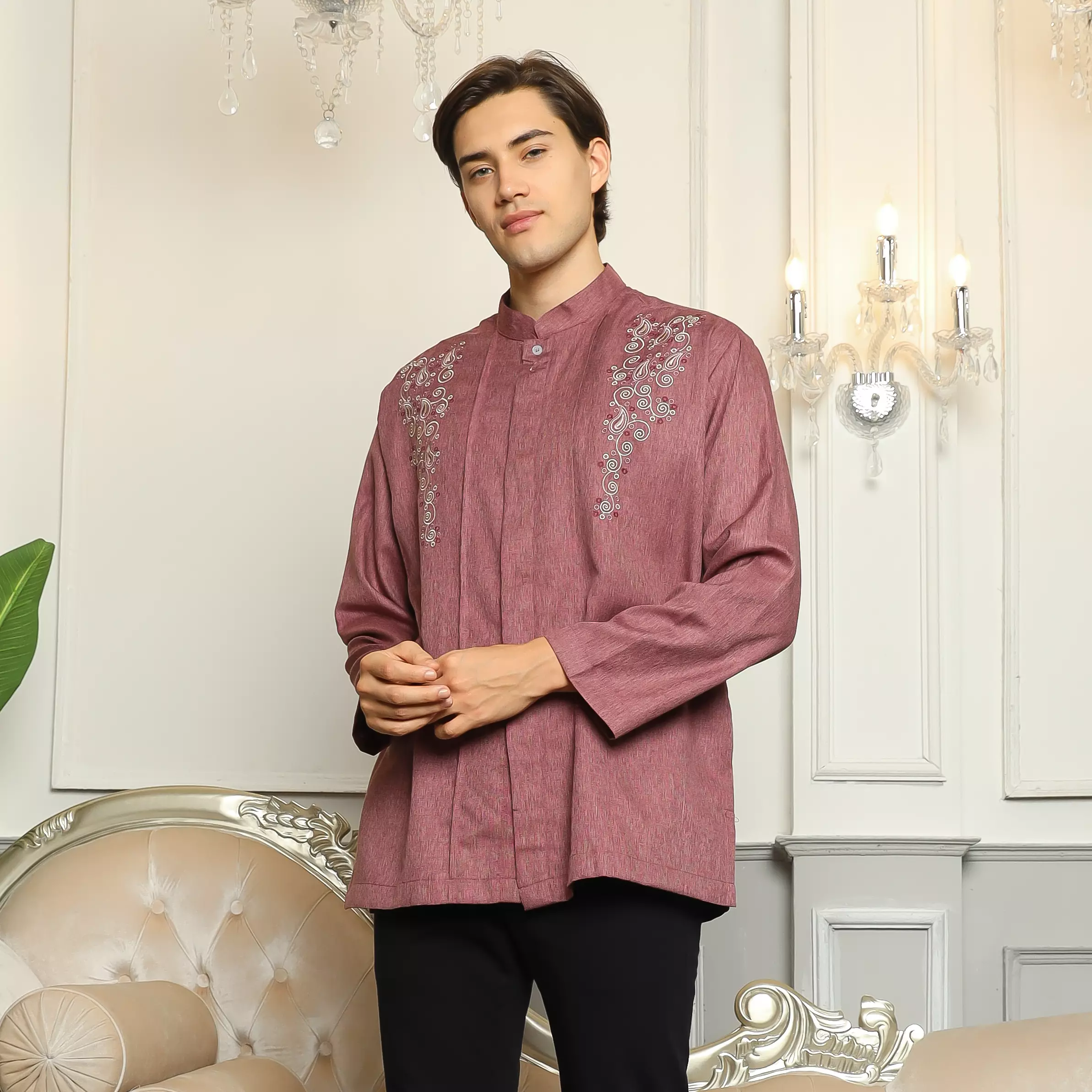 Baju Koko 41 Burgundy Lengan Panjang