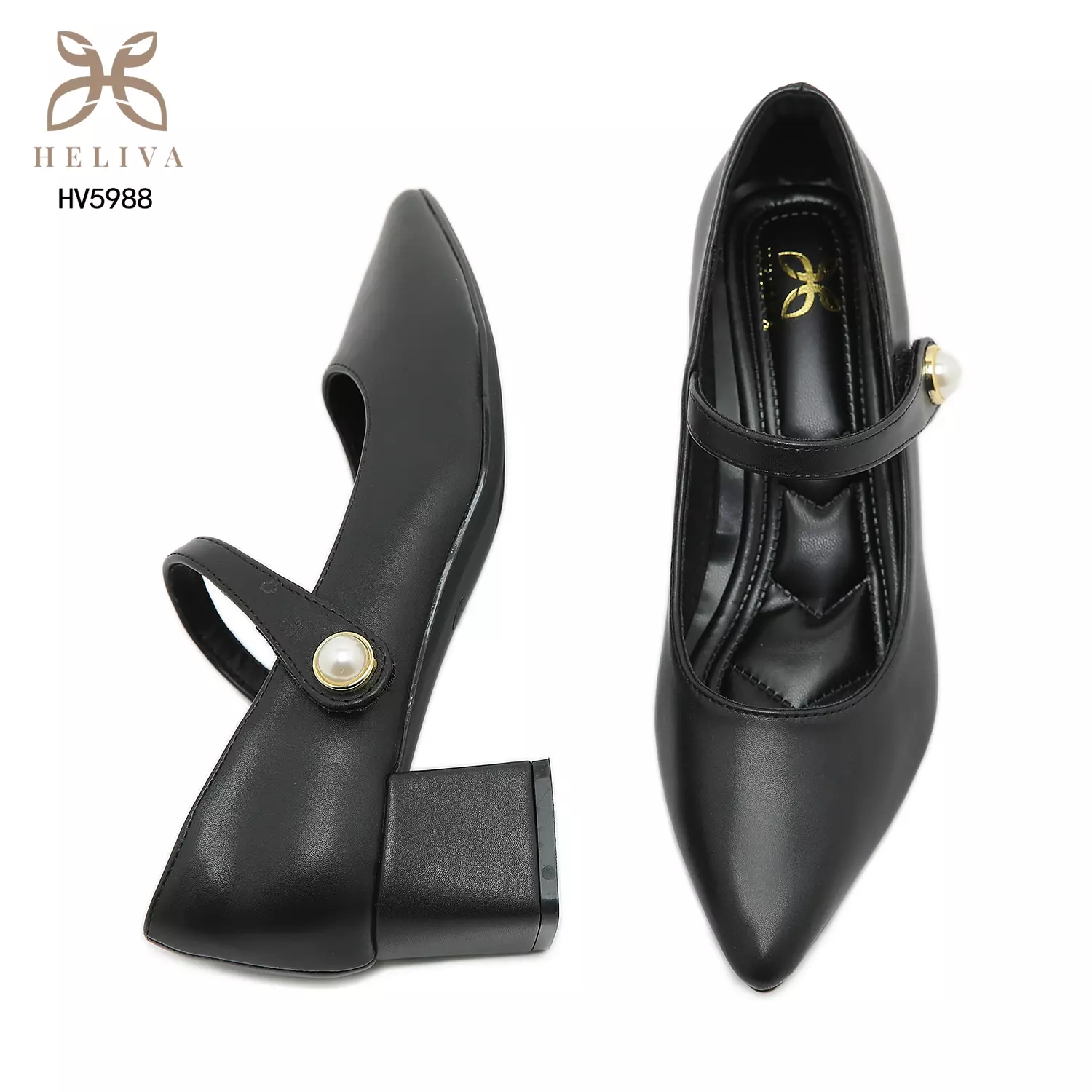 Heliva Reine Women Shoes Heels Chungky Strap Velcro Accessories Pearl 5cm HV5988