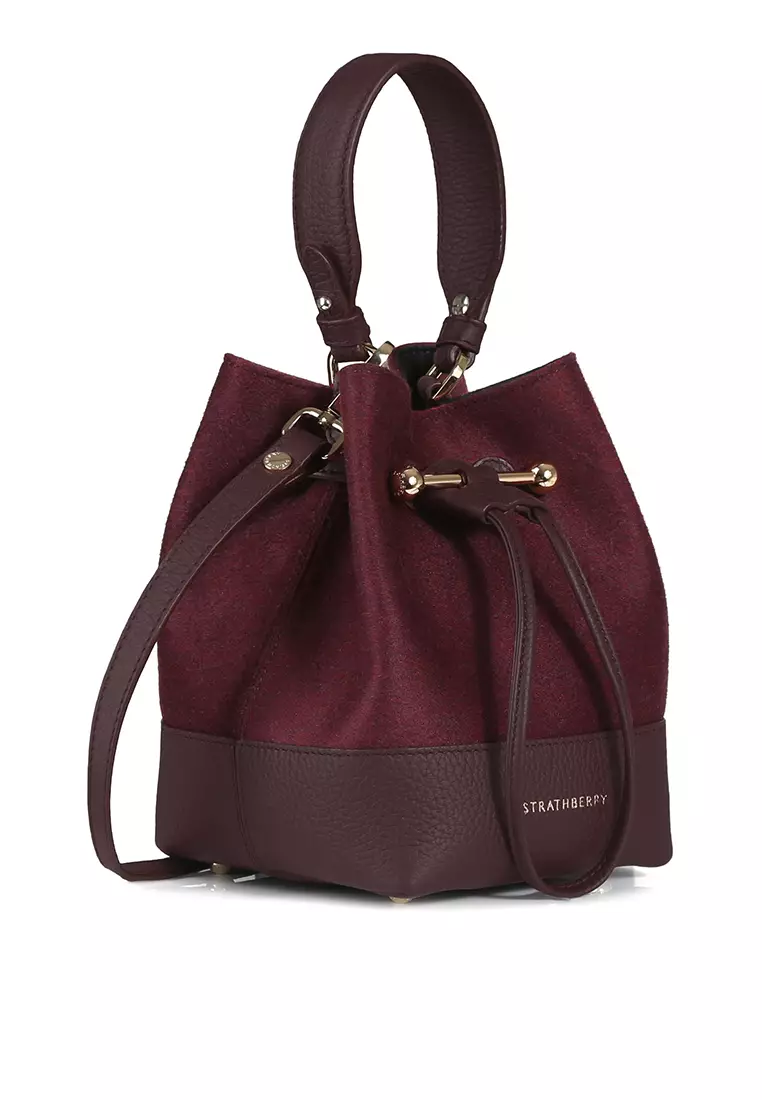 STRATHBERRY: wool midi bag in patchwork leather - Burgundy  Strathberry  shoulder bag LANA MIDI BUCKET online at