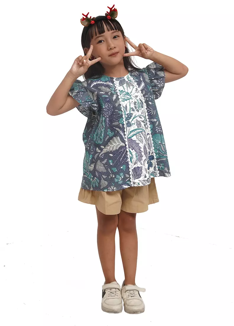 Blouse/ Blus Anak Perempuan Noela Grey Batik Junior Girl Casual