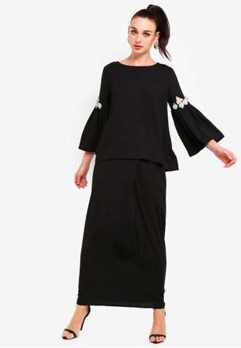 Embellished Flare Sleeves Top Set from Zalia in Black