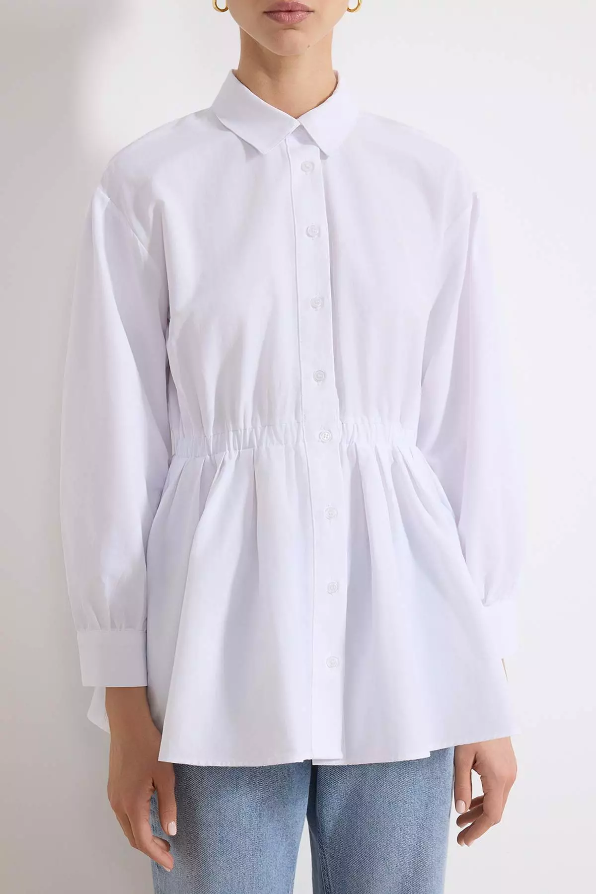 White Fitted Shirt With Elastic Detail At The Waist, Pack Of Cotton Fitted Shirts Tctss26Tg00001