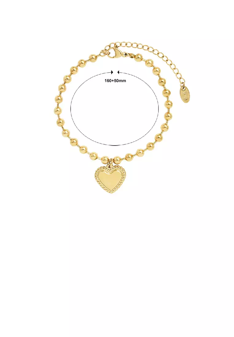 Fashion Simple Plated Gold 316L Stainless Steel Heart Beaded Bracelet