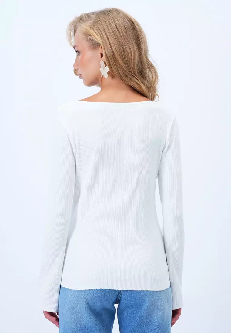 V-Neck Ruffle Front Blouse