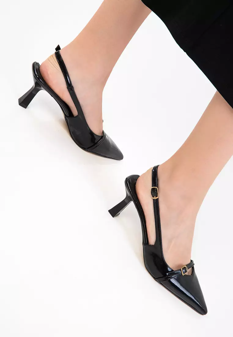 Black Patent Leather-Black Women's Classic Heeled Shoes 20598