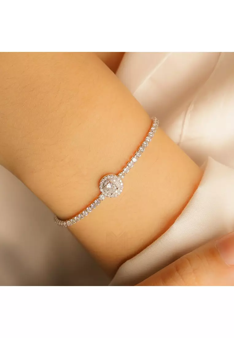 Made For The Night Round Shape Cubic Zirconia Silver Bracelet with 925 Sterling Silver