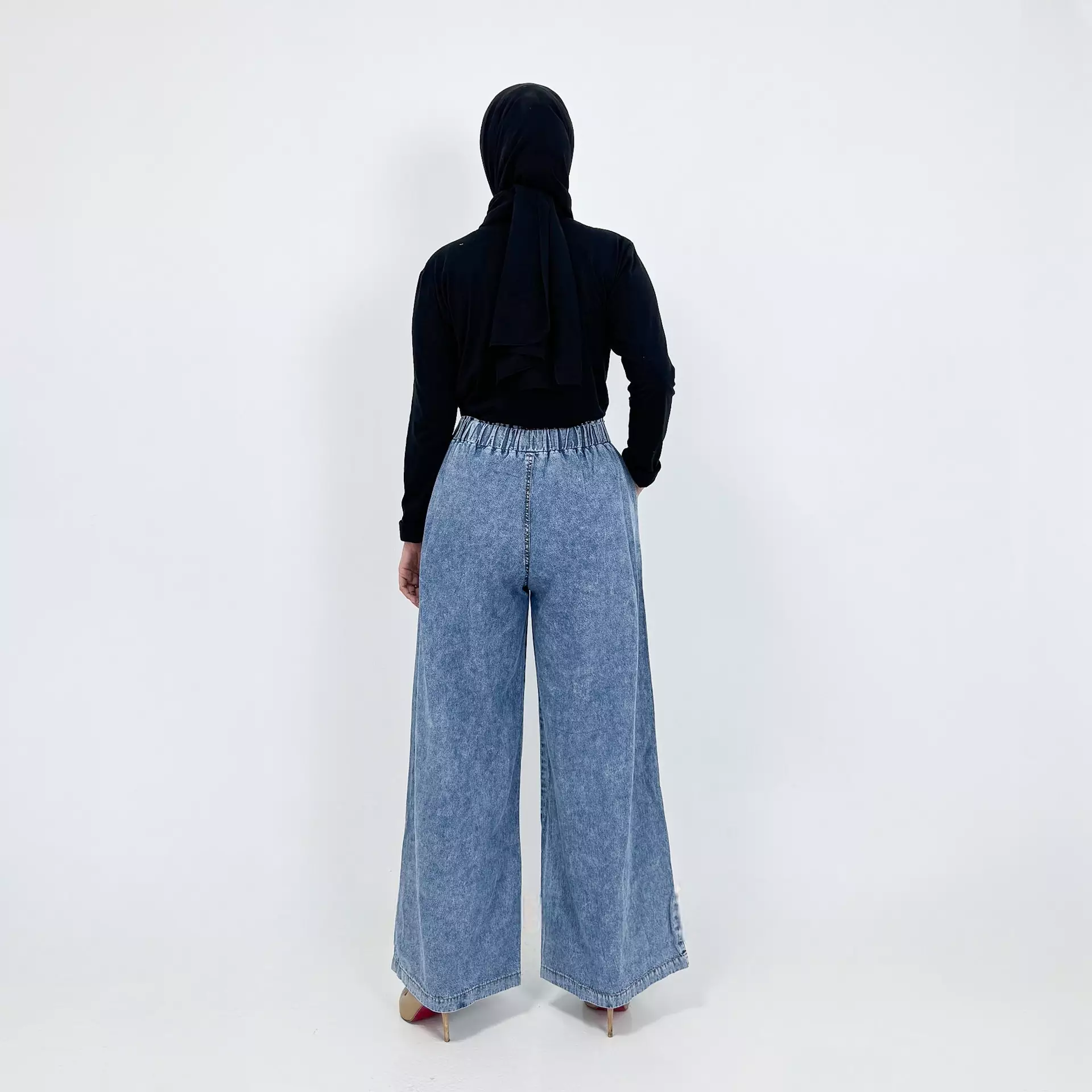 Keisya Wide Leg Pants [SNOW BLUE] Celana Panjang Jeans Muslim Wanita Size L-XXL