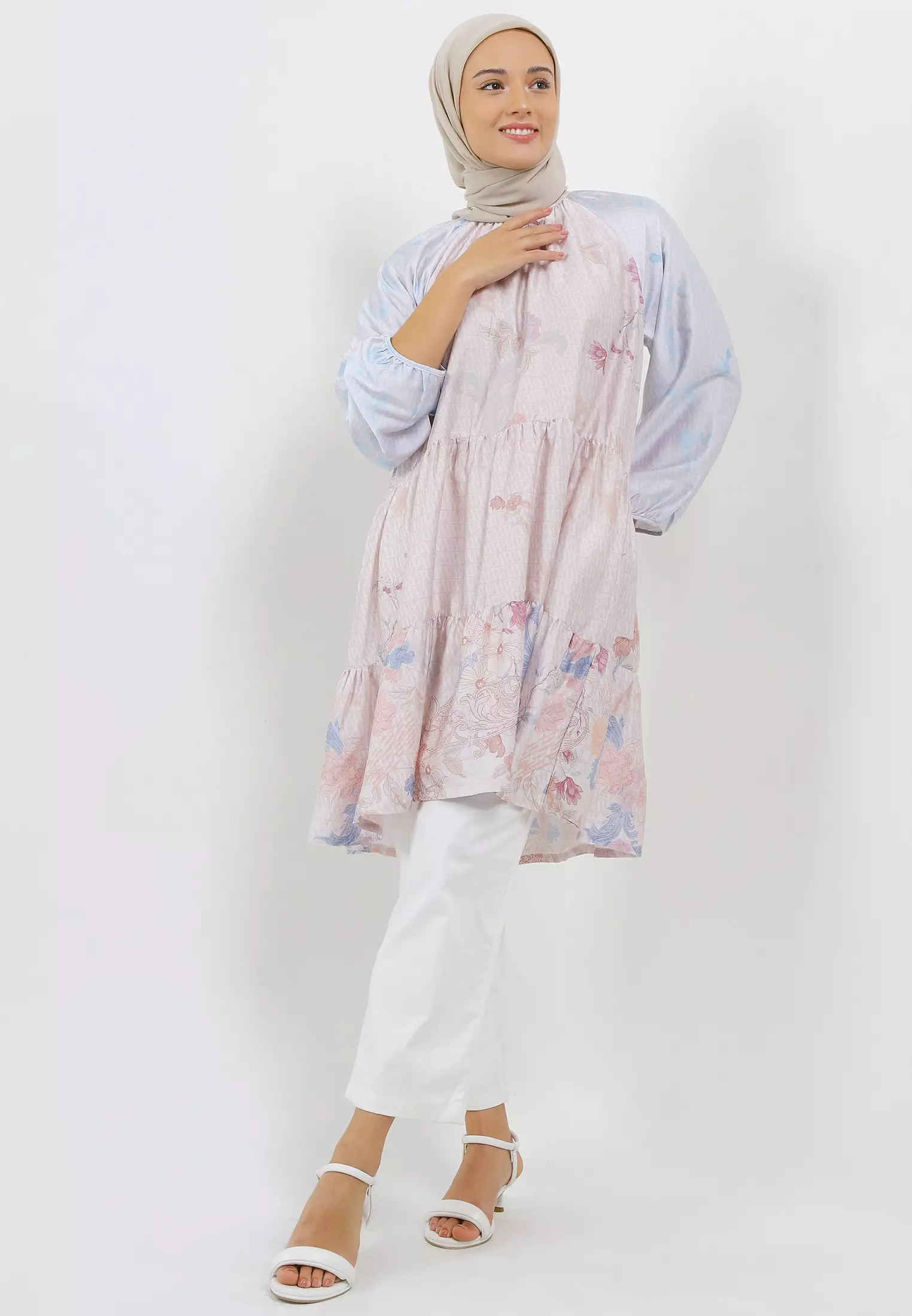 MFMW Blume Tunik Peach Motif Bunga