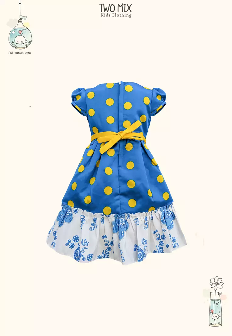 Two Mix - Baju Dress Anak Perempuan Satin Lucu Y886 Biru