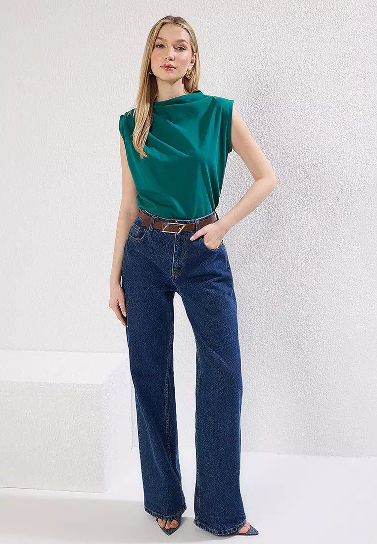 Gathered Boat Neck T-Shirt