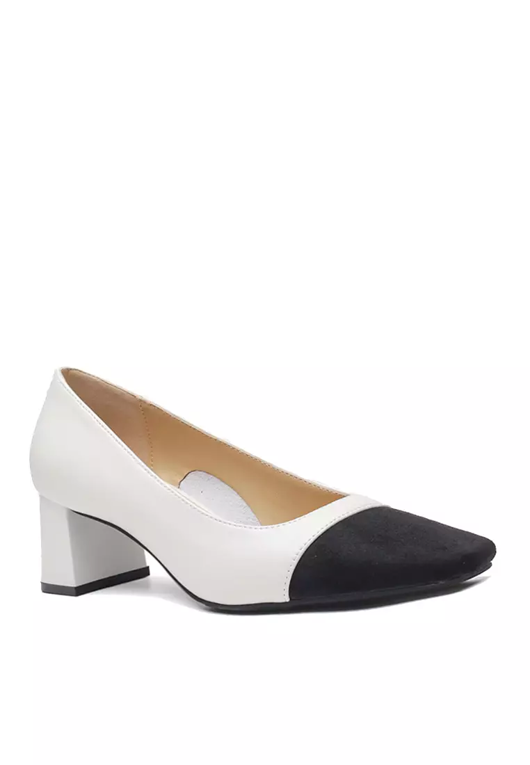 Discount on Twenty Eight Shoes  shoes - SKU: VANSA 5cm Colorblock Sheep Leather Mid Heel Pumps VSW-H4102-2.5