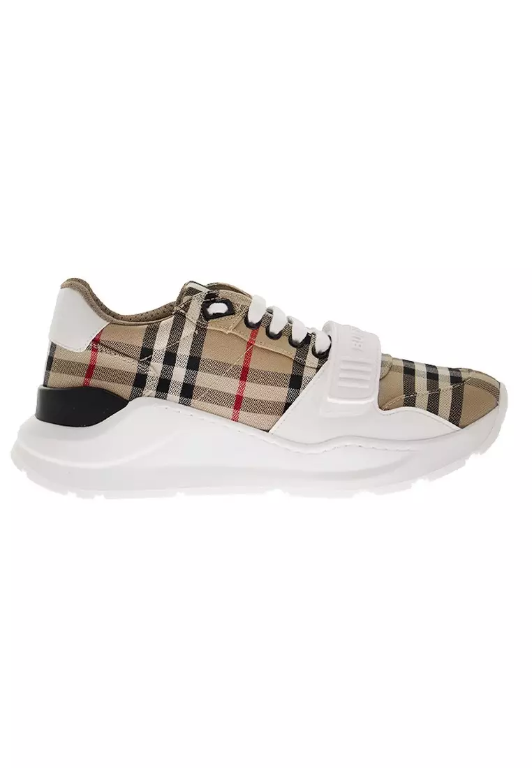 Discount on Burberry  shoes - SKU: Burberry Check And Leather Women's Sneakers In Archive Beige