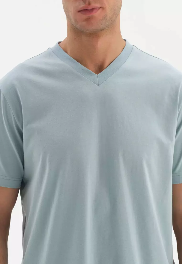 Blue Basic T-Shirt, V-Neck, Regular, Short Sleeve Loungewear for Men