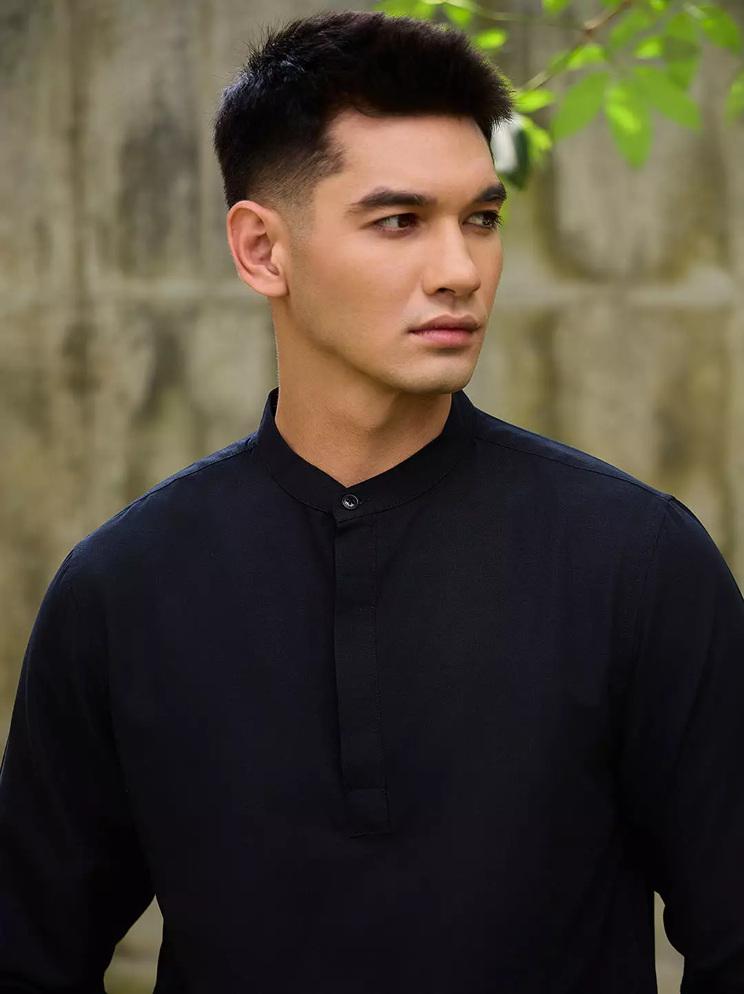 OXCON Kemeja koko Tangan Panjang Collarless Azfar Hitam