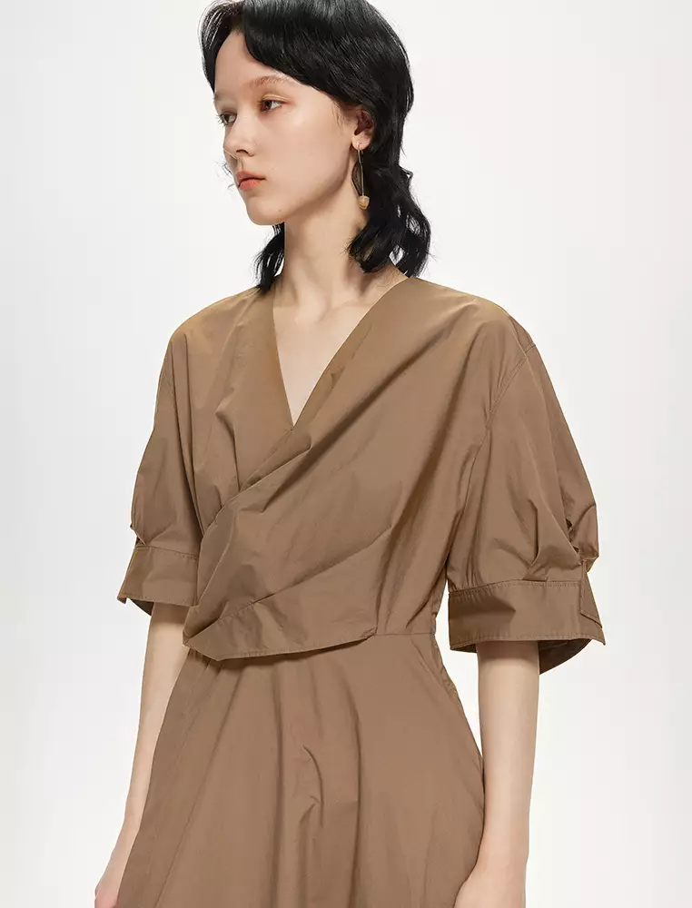 Plain Weave X-Line Loose Everyday Casual Short Sleeve Dress